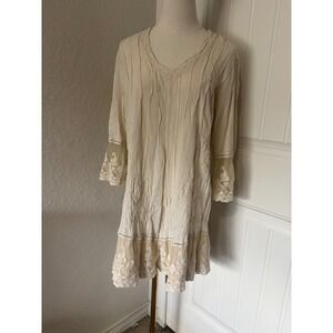 Gretty Zueger‎ Embroidered Tunic Dress Lace Trim Bohemian XS